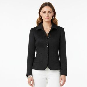 Chico’s Black Quilted Long Sleeve Hook Front Jacket 0 4 S